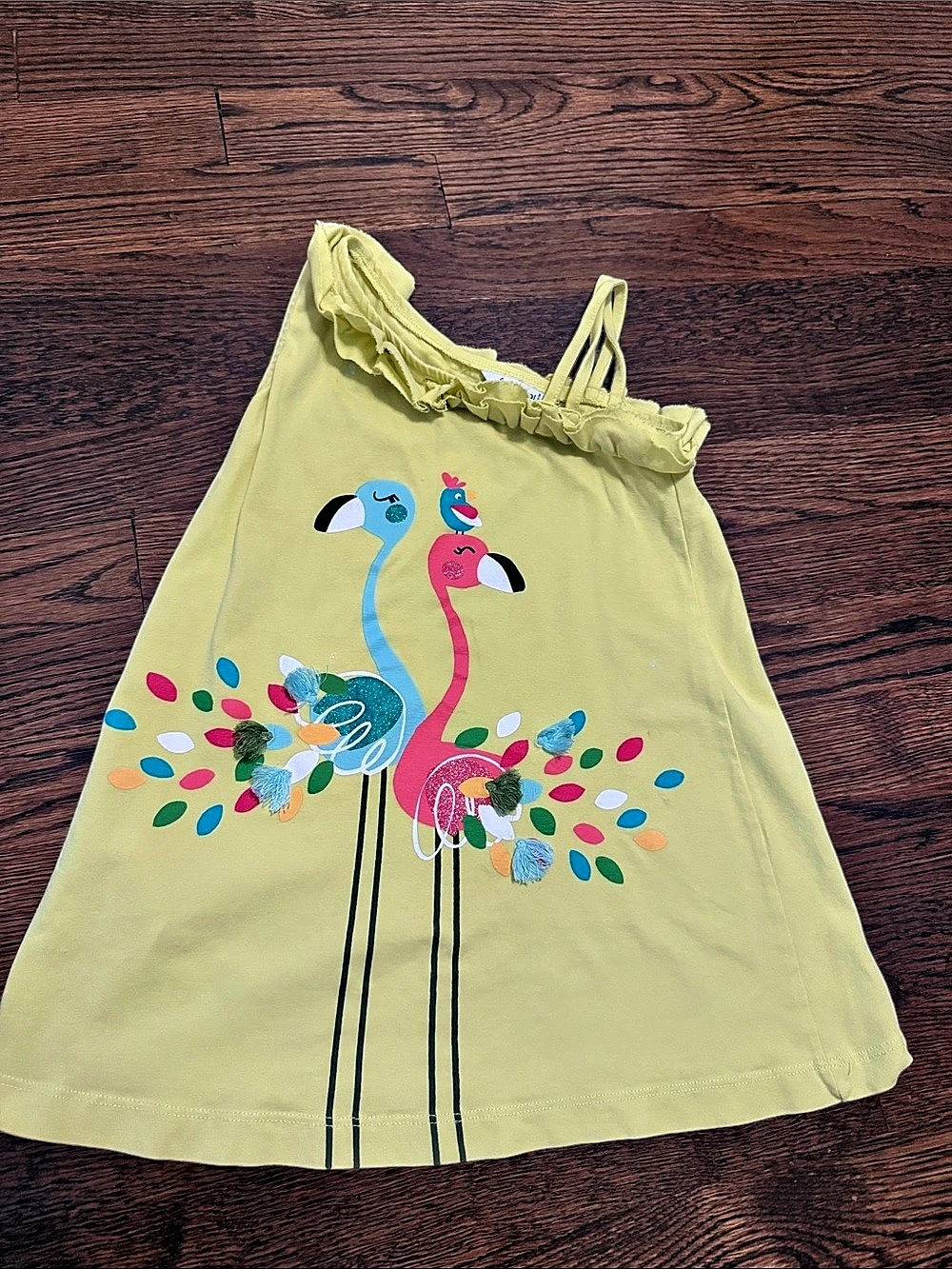 Mayoral Flamingo Print Halter Dress Girls 4T Yellow & Pink